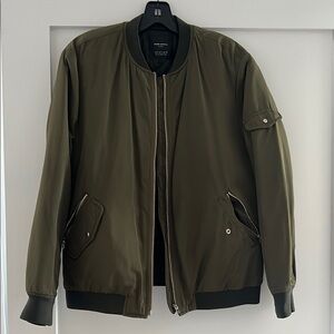 Zara Green Bomber Jacket with Ribbed Details